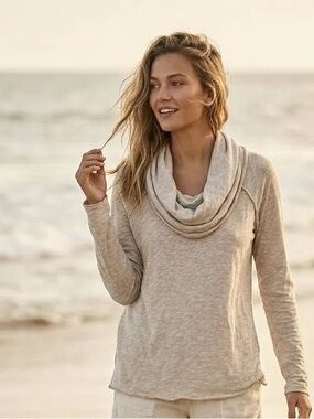 Free People Beach Cocoon Cowl Neck Pullover in Oatmeal Two Body